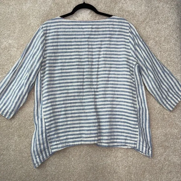 J. JILL Love Linen Top Women's Large Petite LP Stripe Floral Embroidered - Picture 7 of 7